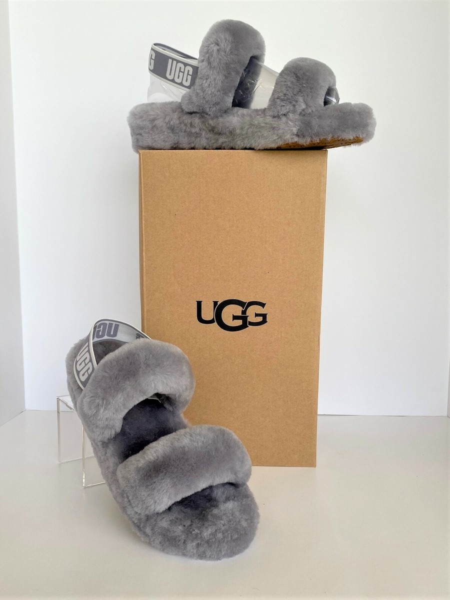 UGG Fluff Oh Yeah Slides in Light Grey; New; Women's Size 8 | eBay