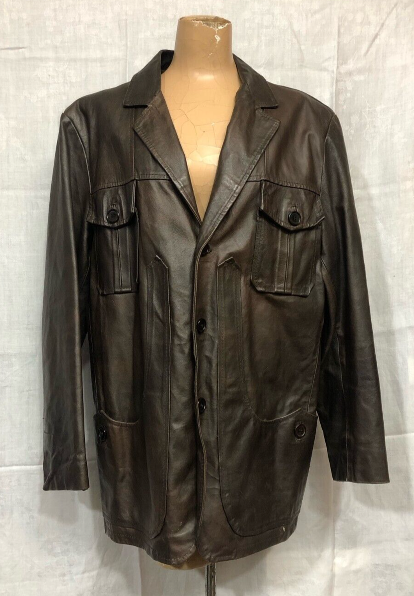 Men's Vintage 1970s Maurizio Troiano Italian Leather Jacket Coat