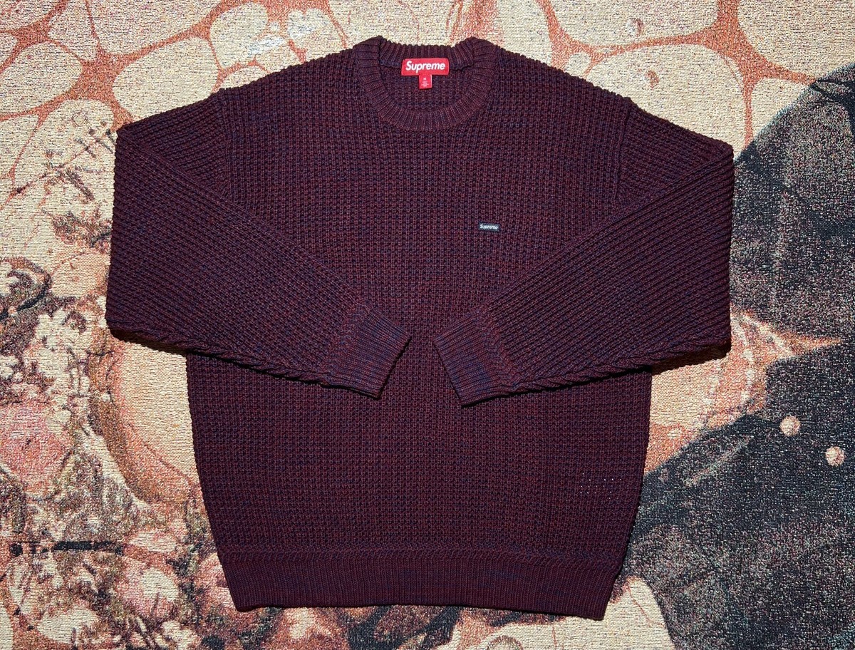 Supreme Waffle Small Box Sweater Burgundy Melange Size Medium