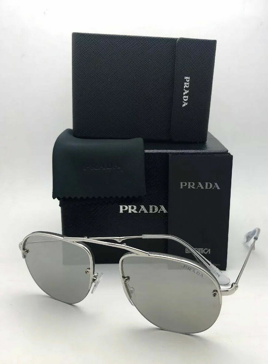 Folding PRADA Sunglasses SPR 54U 1BC-197 55-16 Silver Aviator