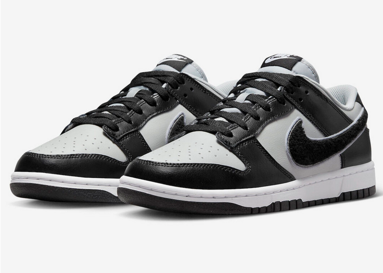Nike Dunk Low Chenille Swoosh Black Grey Fog | eBay