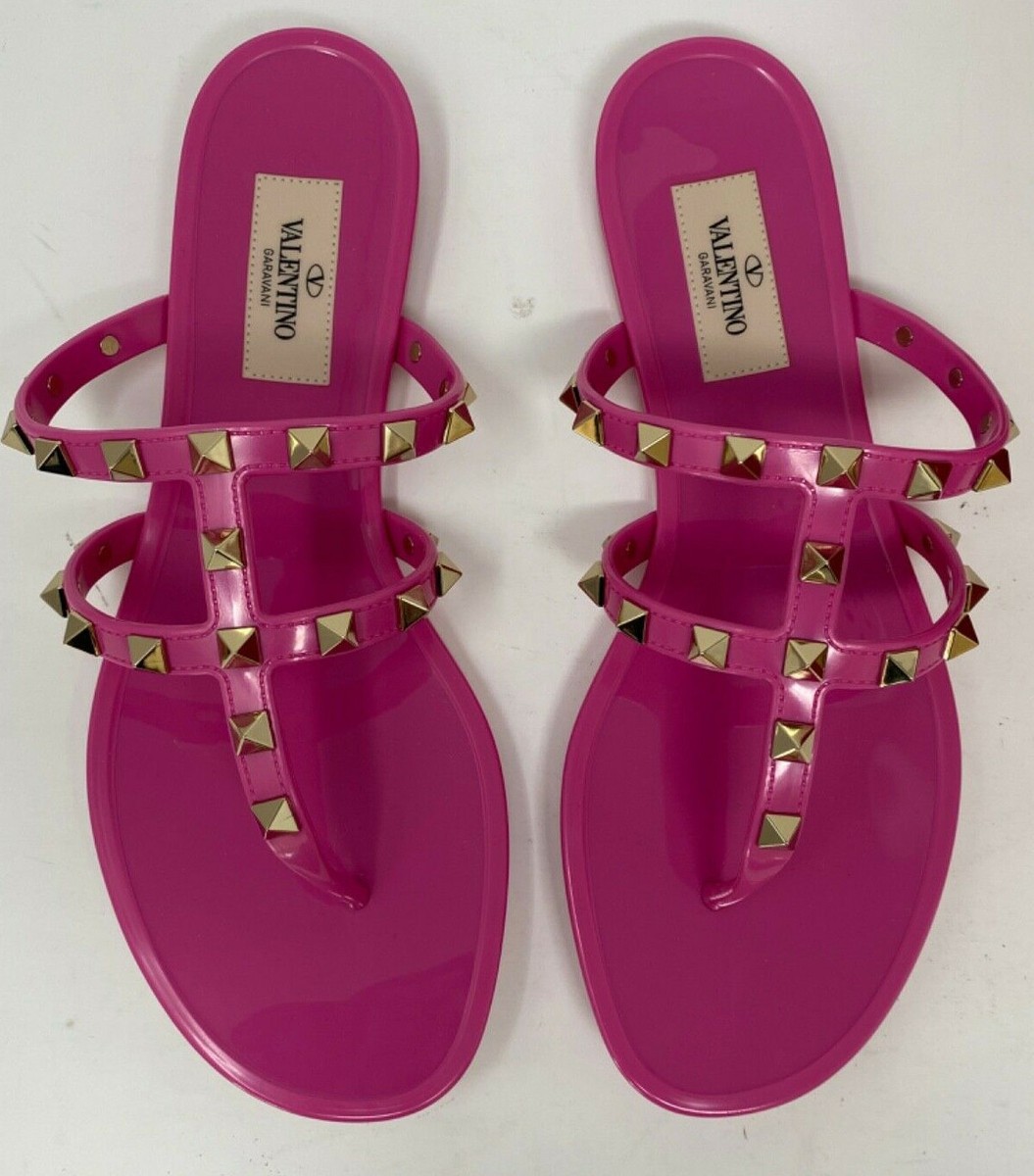 VALENTINO GARAVANI Rockstud Jelly Rubber PVC Thong Sandals Pink US