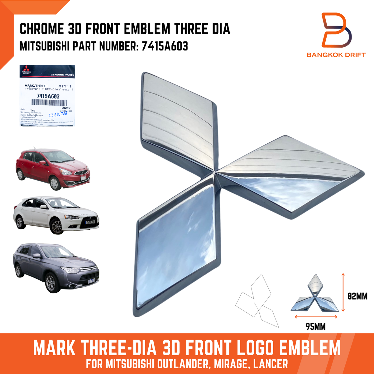 Mark Three Front Grille Logo Emblem Mitsubishi Outlander Mirage