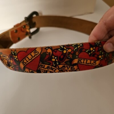 Ed Hardy Vtg Belt Sz Med Love Kills Slowly Leather Y2K #EH3025