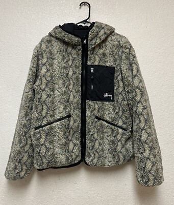 Stussy Snake Jacquard Reversible Sherpa Hooded Jacket Men's Sz