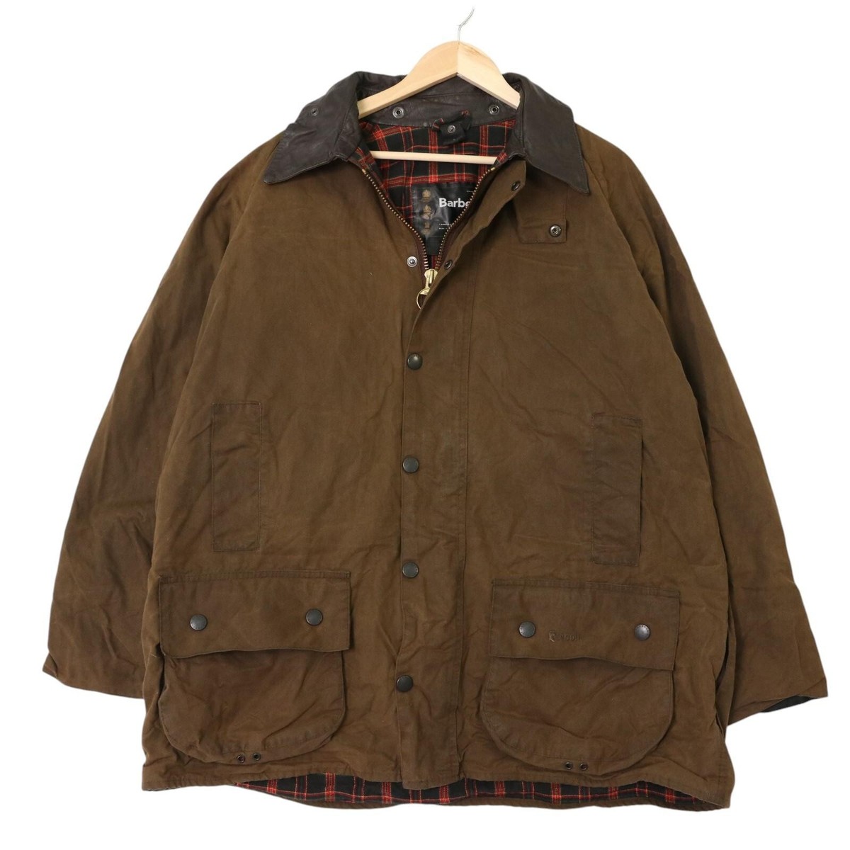 Barbour BEAUFORT Oiled Jacket Blouson Coat Men Size 48 Brown Plaid