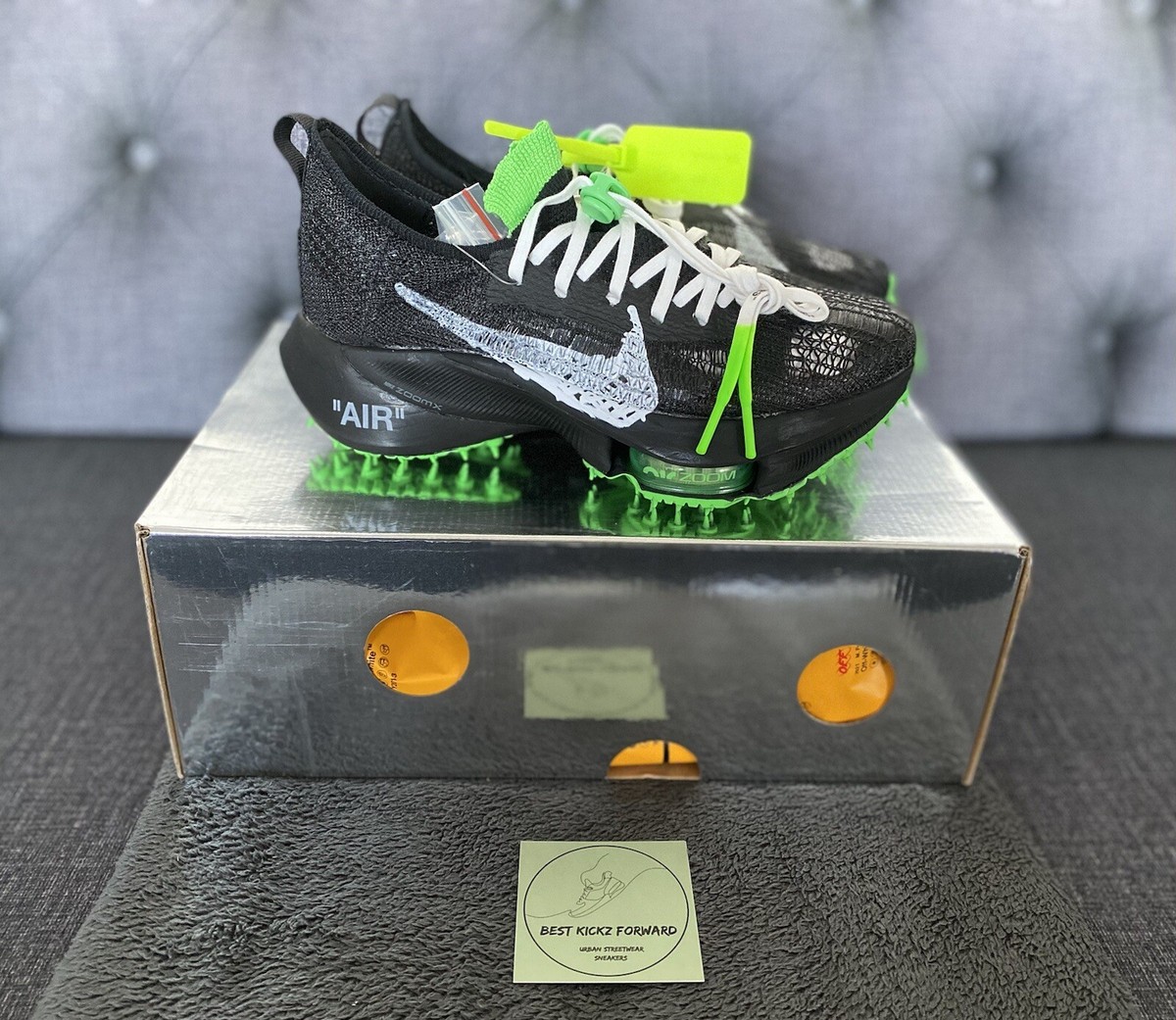 Off-White x Nike Air Zoom Tempo NEXT% 'Black Green' Size US6.5M