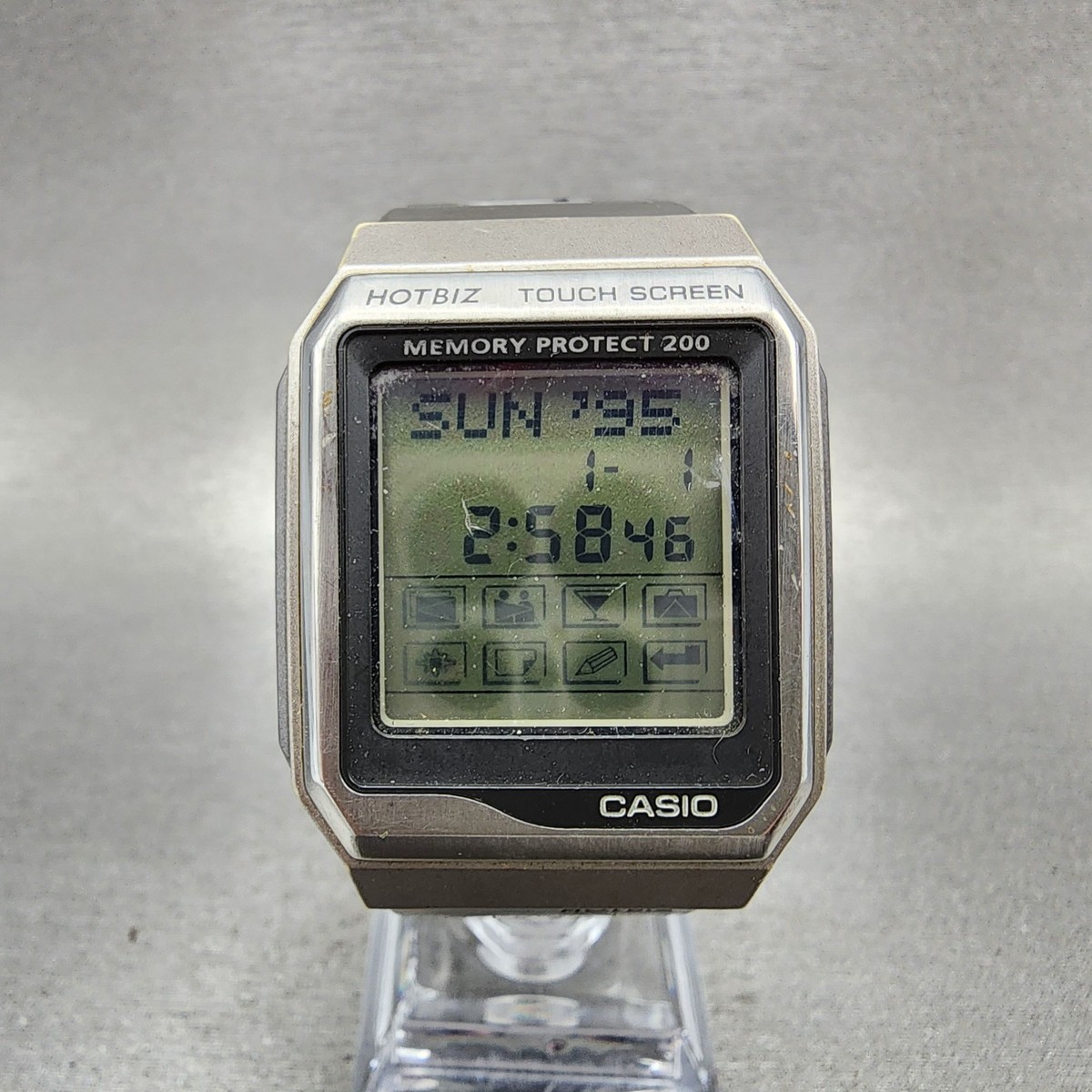 Casio HotBiz Watch Men 35mm Digital Silver Tone Rectangle VDB-2100