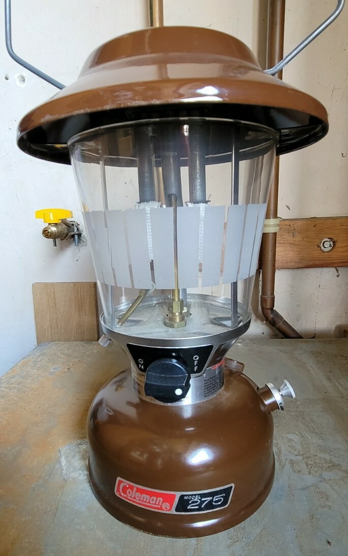 Vintage Coleman Model 275 Brown Dual Mantle Gas Camping Lantern