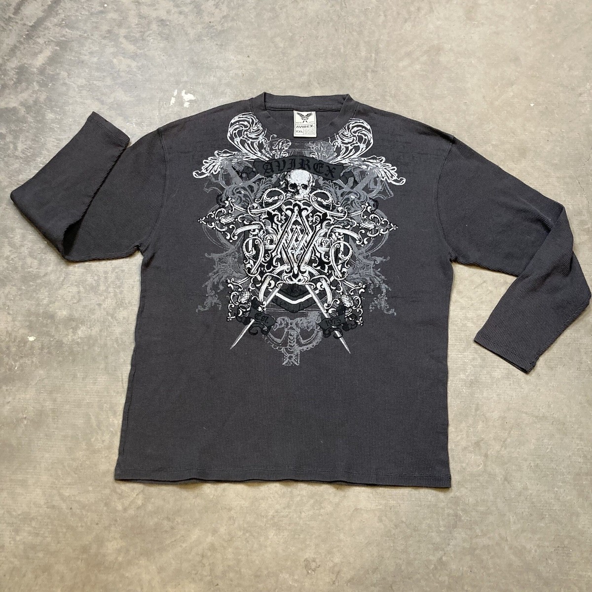 Avirex Shirt 2XL 00s Y2k Skull Skeleton Tribal Long Sleeve Tee | eBay