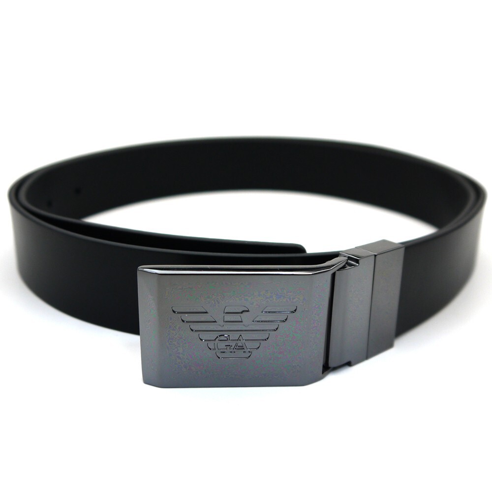 EMPORIO ARMANI Belt Revolving Reversible Black Embossed x Black