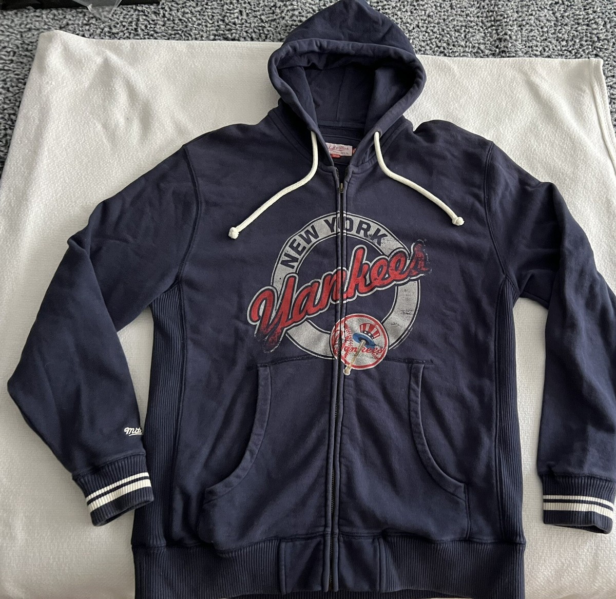 NY YANKEES ZIP HOODIE SWEATSHIRT XL MITCHELL & NESS BASEBALL