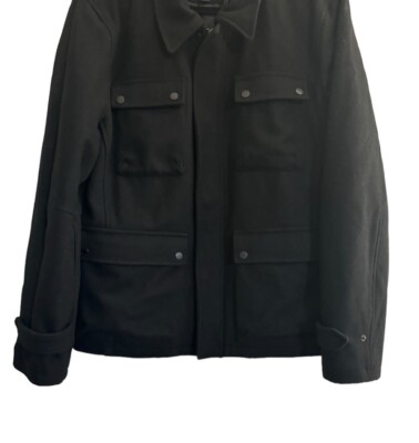 Ralph Lauren Chaps Wool Blend Jacket Mens Large Black Heavy Coat