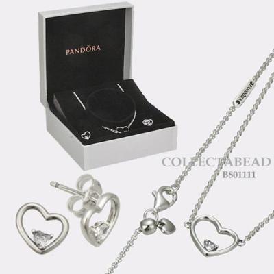 Authentic Pandora Silver Shape of My Heart CZ Jewelry Gift Set