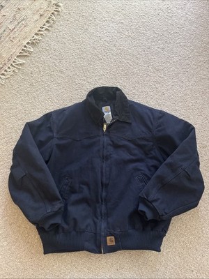 VTG 00s Carhartt Navy Blue Quilted Lined Santa Fe Work Jacket Size