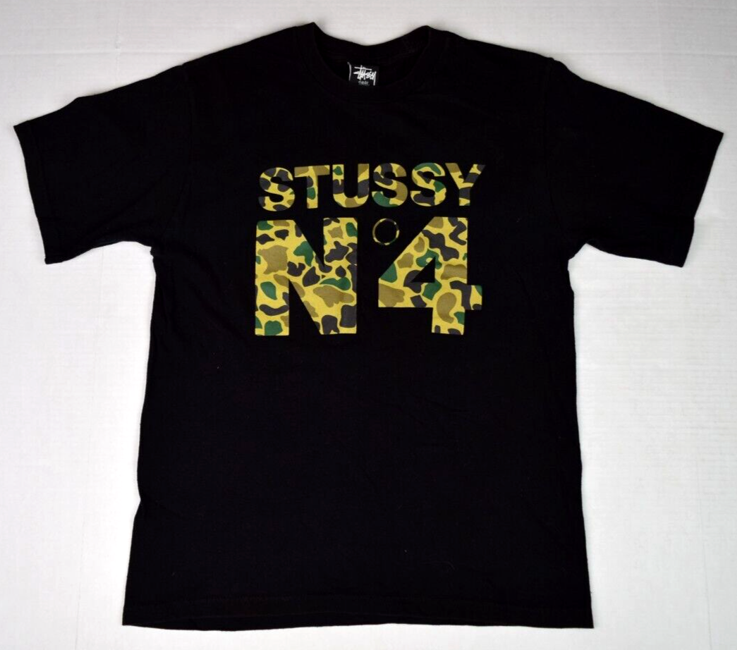 Vintage T-Shirt Stussy XS/SN 4 90s 00s Green Camo Black Shirt Have