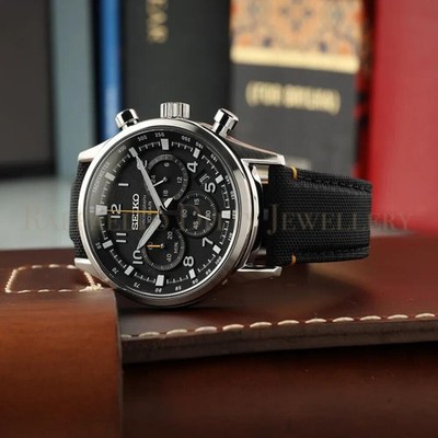 SEIKO Men's Watch Chronograph Quartz Black Dial Nylon Strap