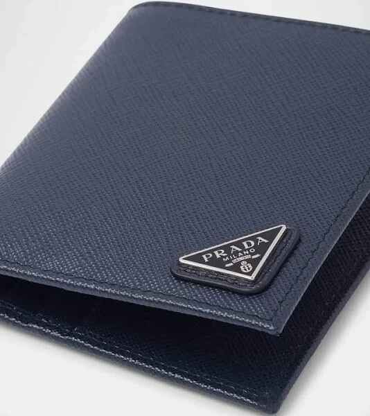 Prada Saffiano Leather Bifold Wallet Navy Blue – Triangle Logo