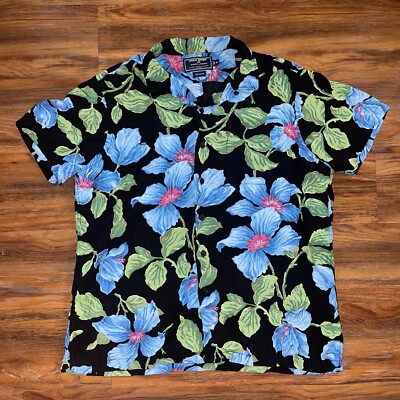 Vintage 90s Polo Sport Ralph Lauren Rayon Black Hawaiian Floral