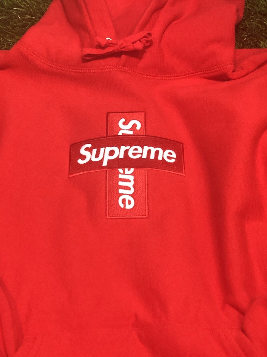 Supreme Cross Embroidered Box Logo Hooded Sweatshirt Red | eBay
