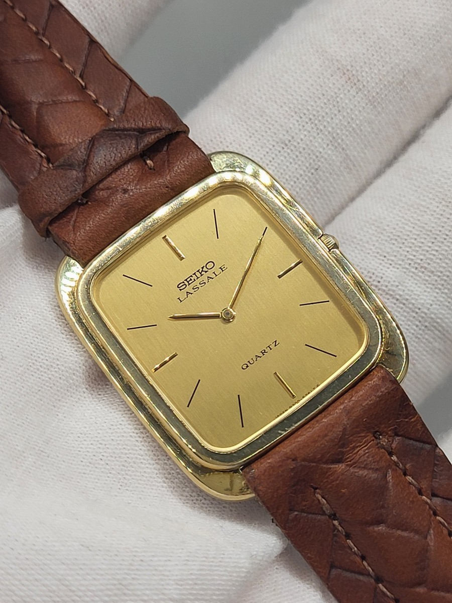 NEAR MINT] 1981 Seiko Lassale Tank Watch Unisex 6020-5829 Leather