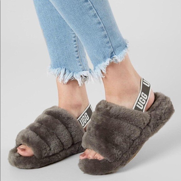 UGG FLUFF YEAH GENUINE SHEARING SLINGBACK SANDALS SLIPPERS