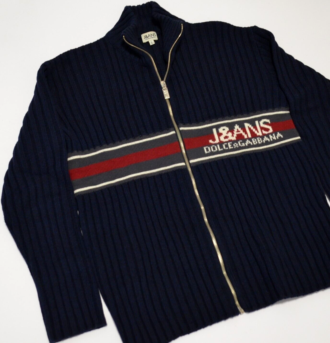 Men's Vintage DOLCE & GABBANA J&ANS Wool Cardigan Zip Sweater Logo