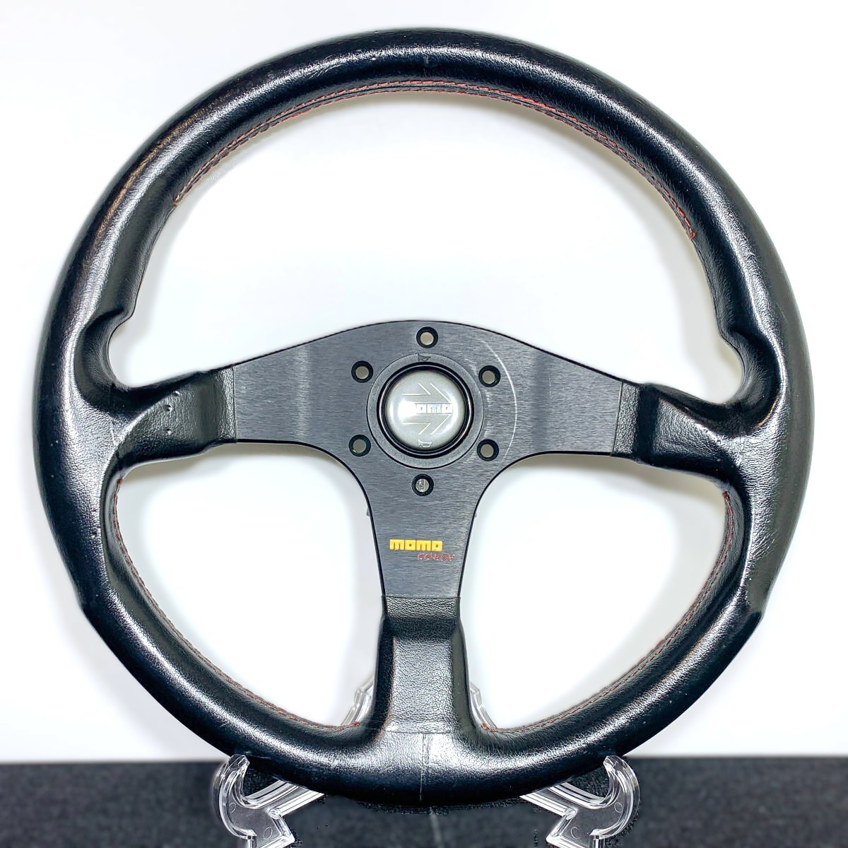 MOMO CORSA Leather Steering Wheel 34.5cm Red Stitch Vintage JDM