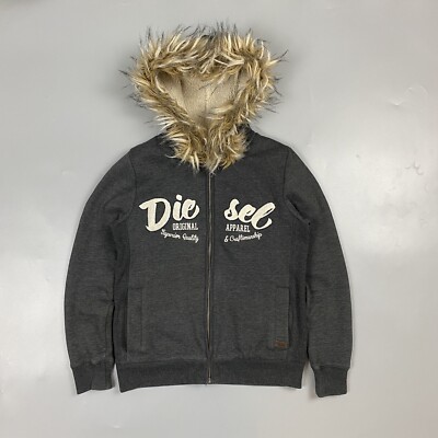 Diesel Vintage Fur Hood Y2K Zip Hoodie Small | eBay