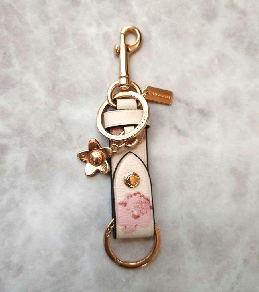 Coach Cherry Blossom Keychain Trigger Snap Bag Charm Pink Strap