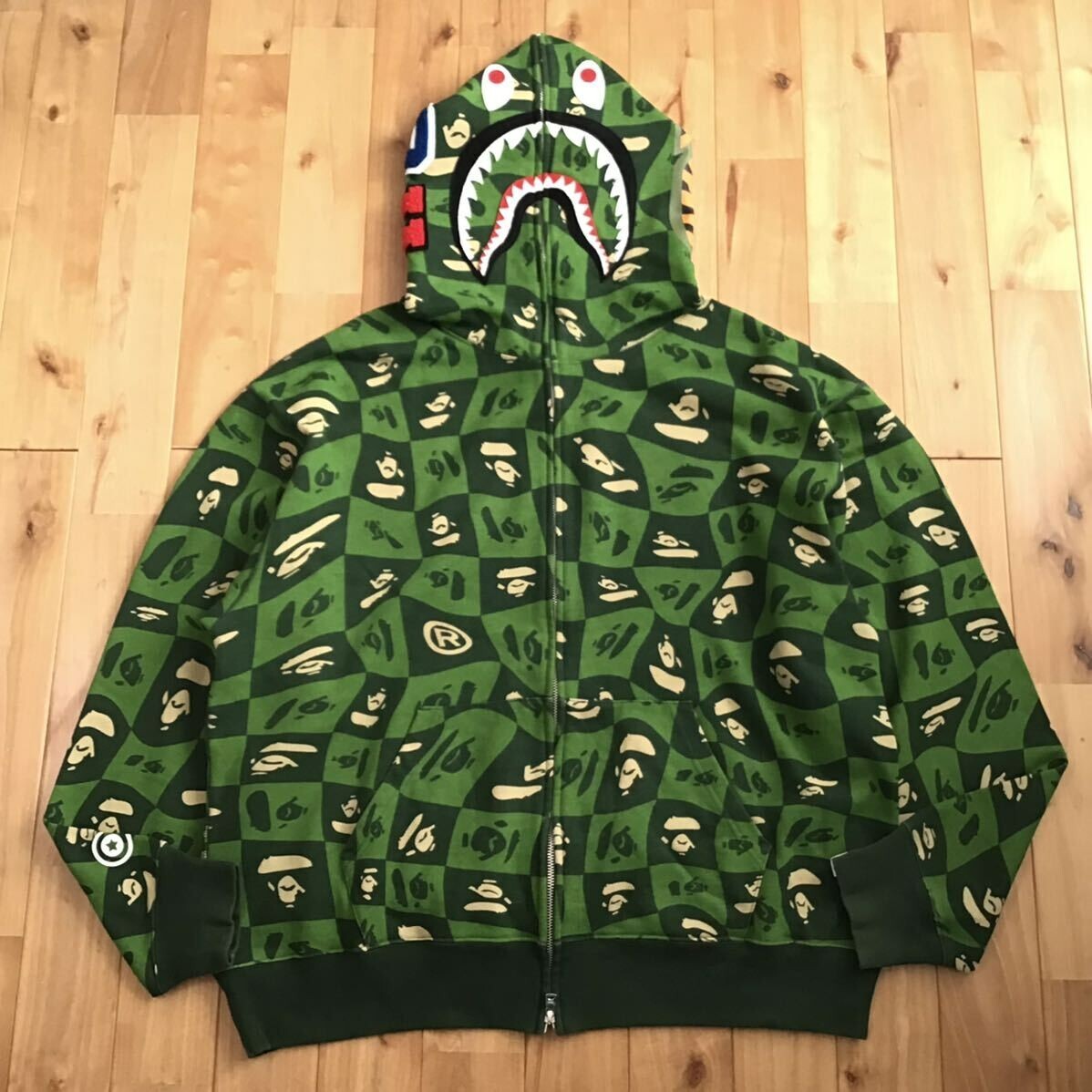 BAPE FACE logo shark full zip hoodie Green A Bathing Ape Size 2XL