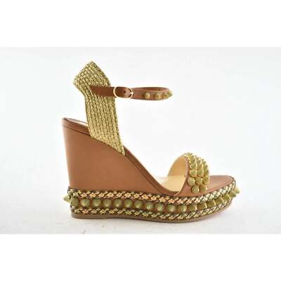Christian Louboutin Cordorella 110 Brown Gold Stud Platform Wedge