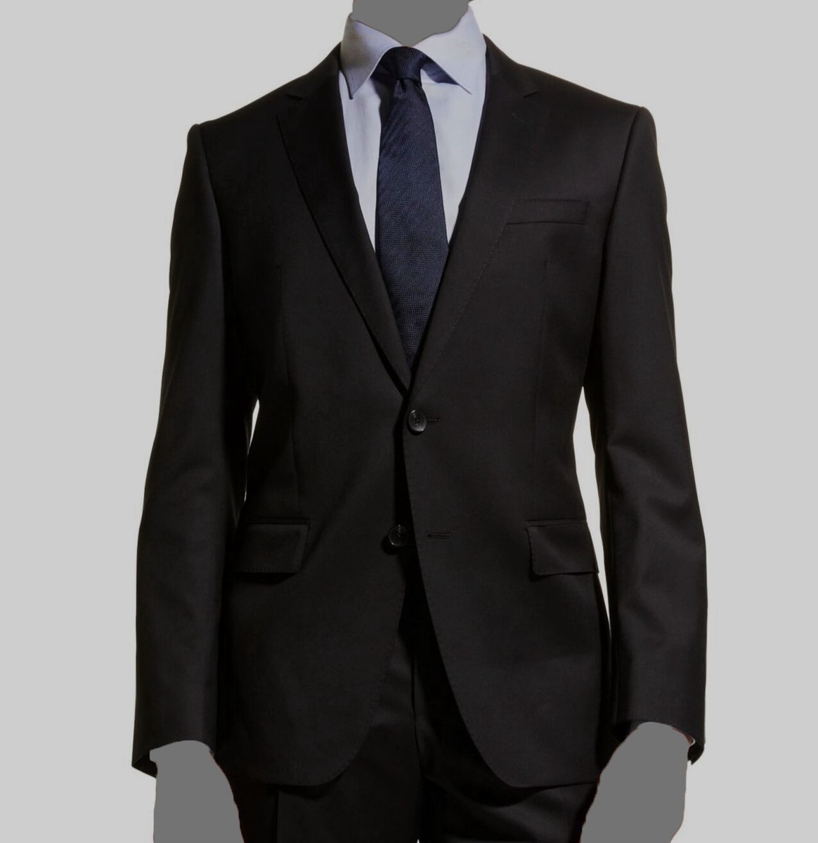 $595 Hugo Boss 44R Men Slim Fit Black Virgin Wool Sport Coat Suit