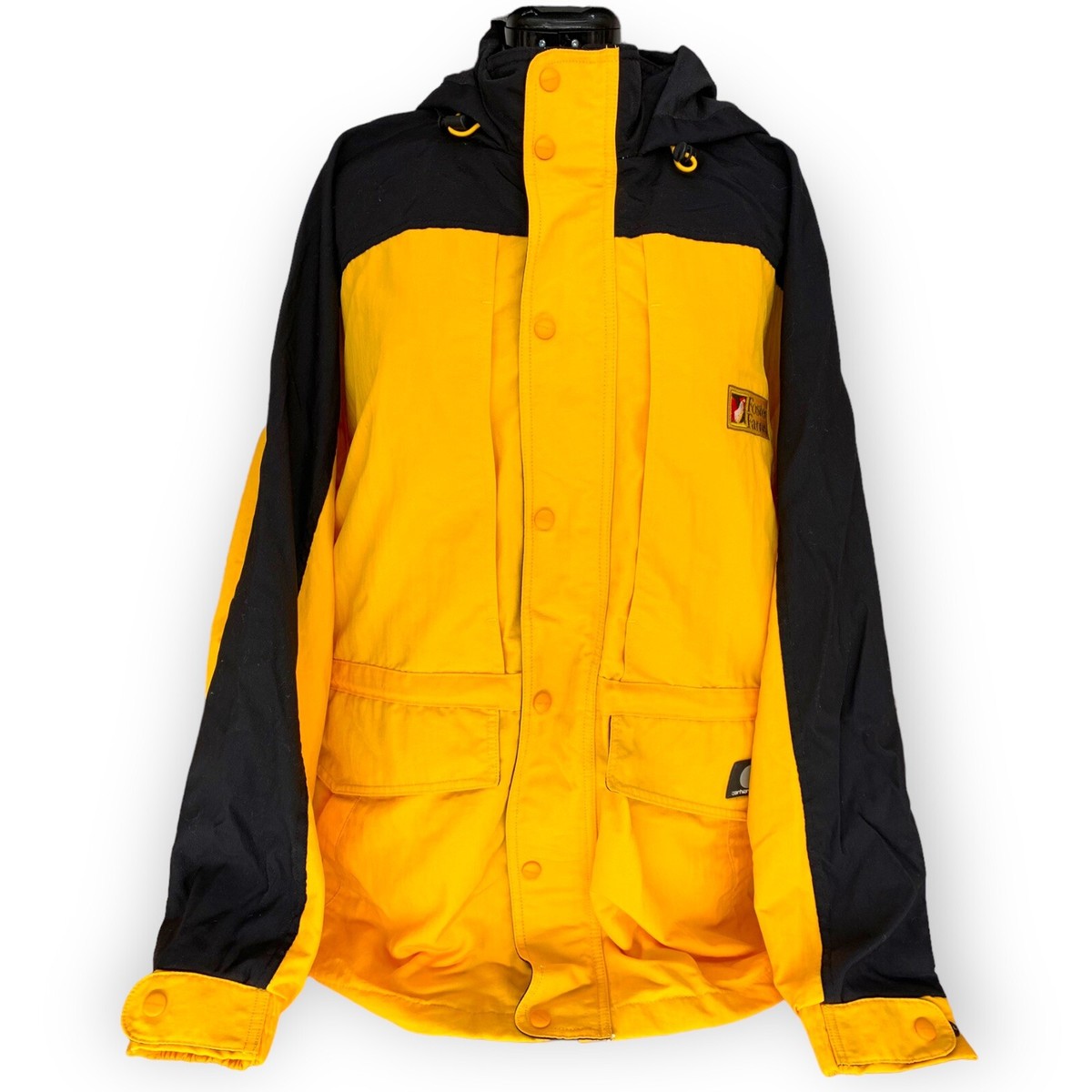 Vintage 90s Carhartt Men's C48 YLW Yellow & Black Hooded Jacket