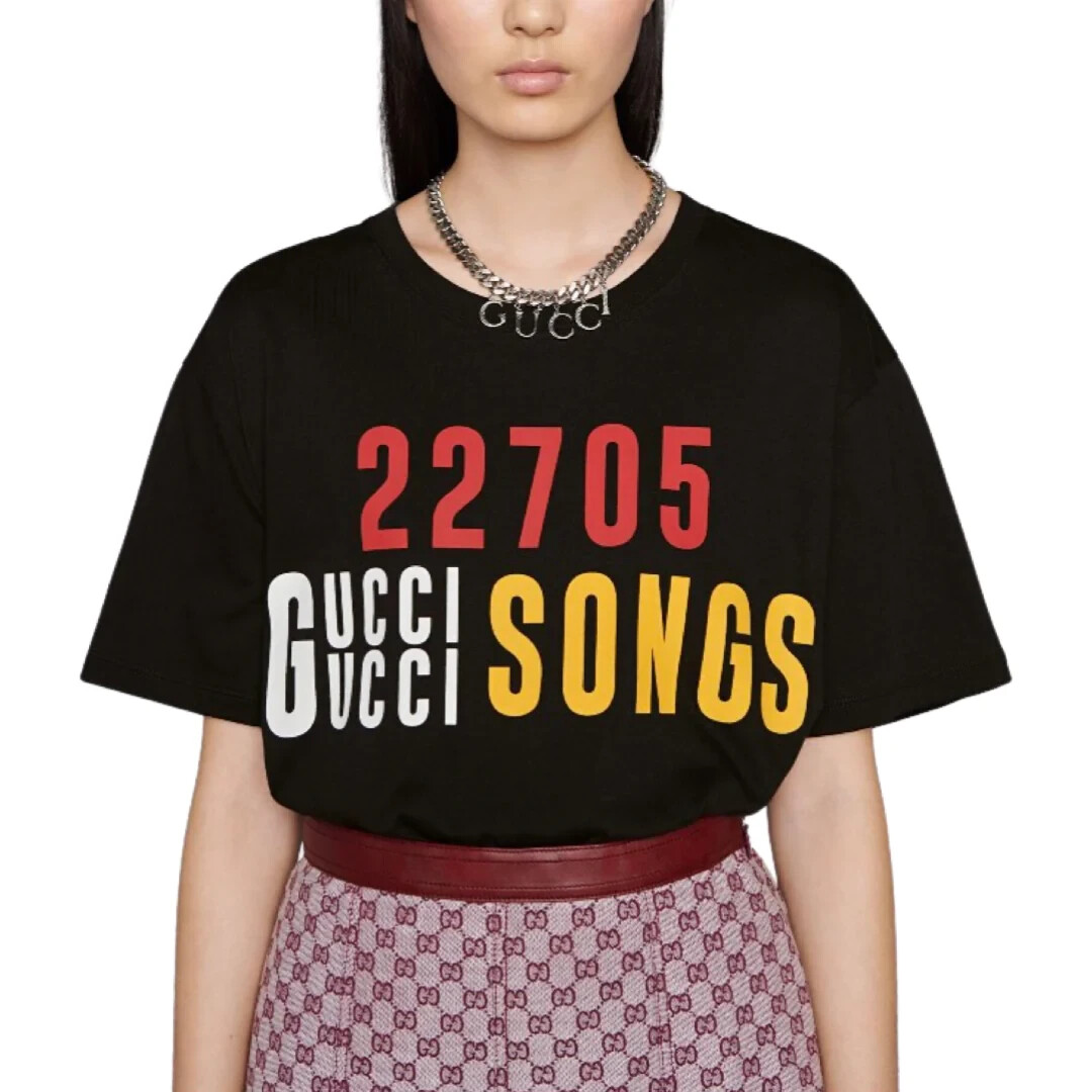 Gucci L130553 Womens 'Black 22705 Gucci Songs' Print T-Shirt Size