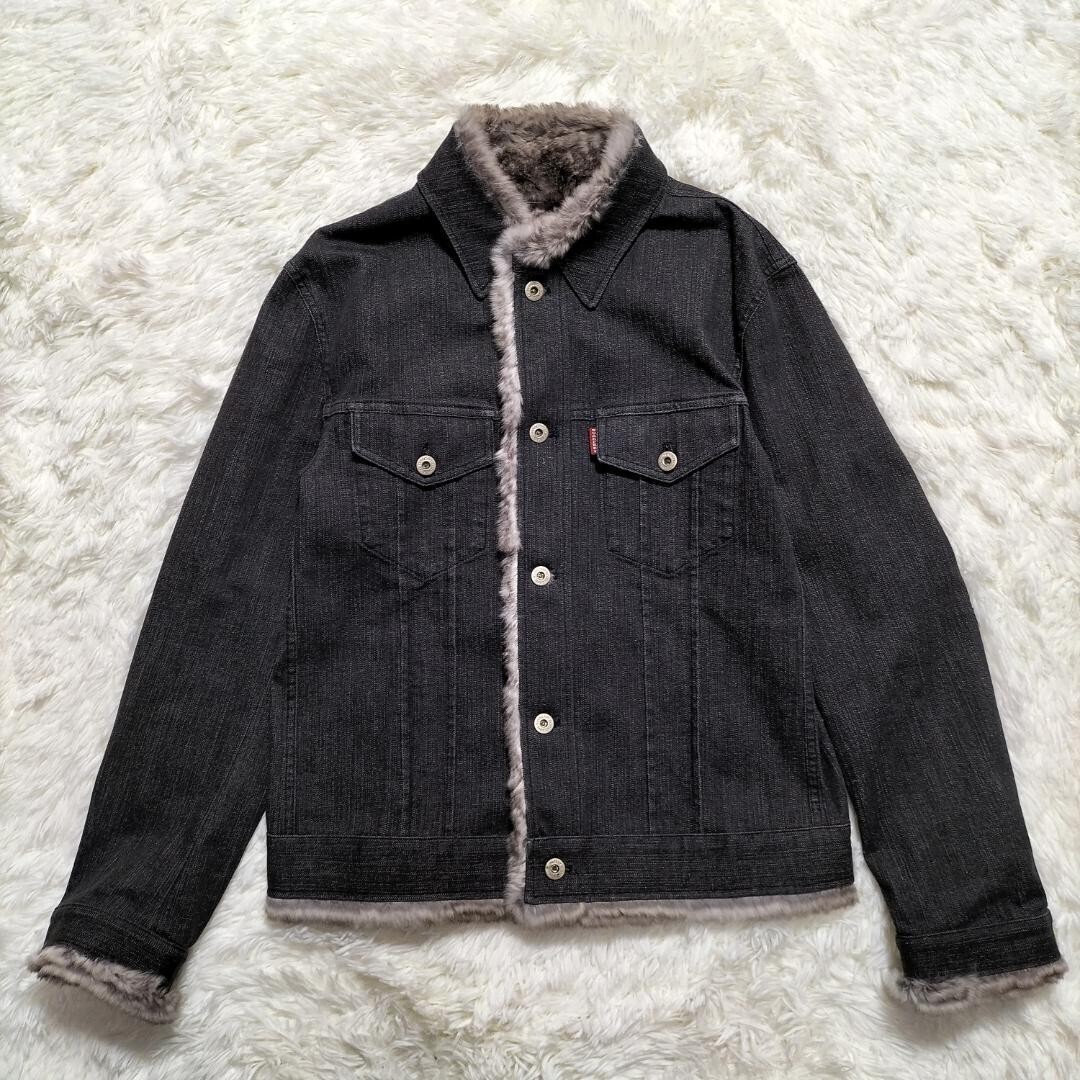 Burberry Black Label Denim Jacket Black Rabbit Fur Nova Check Size