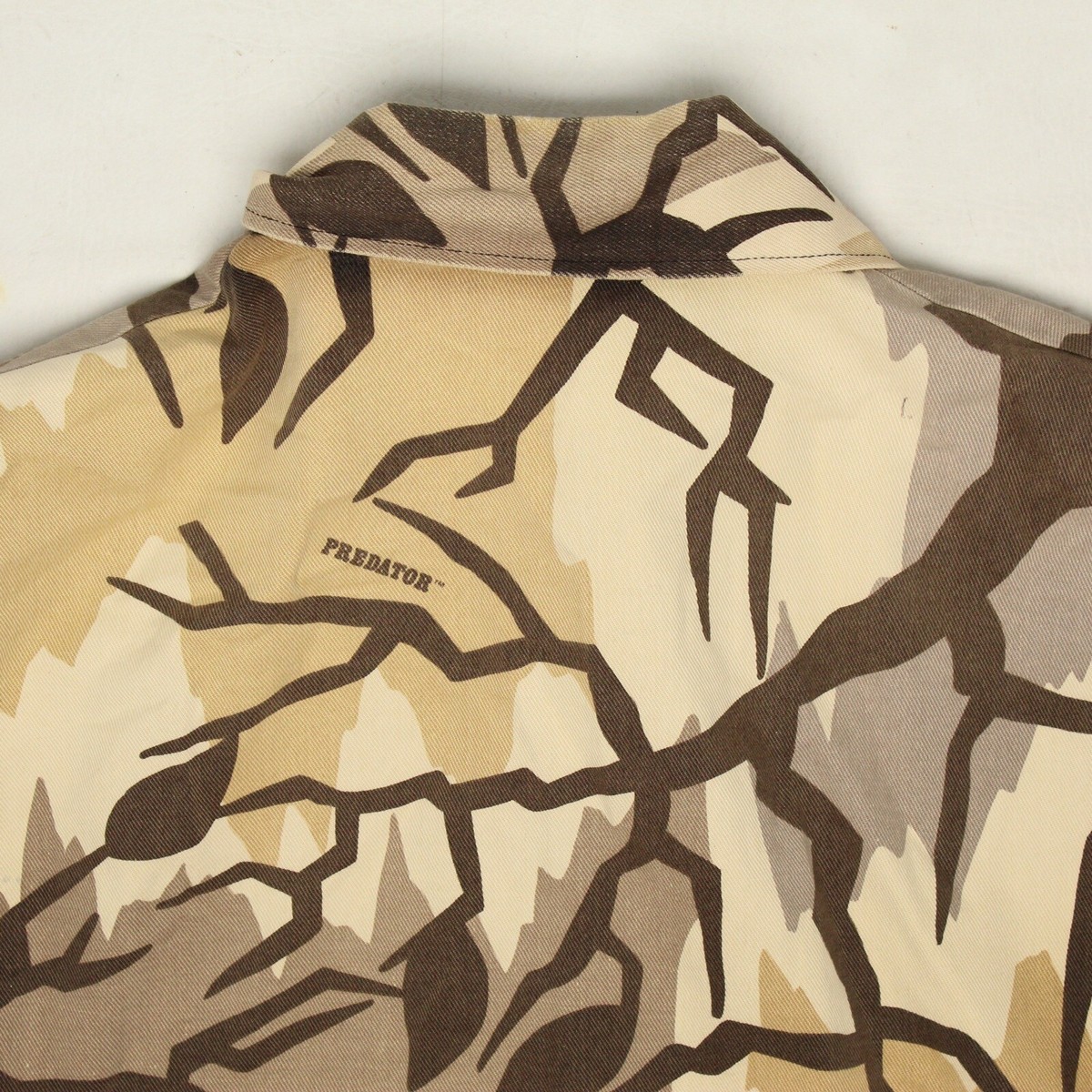 VTG 80s Predator Camouflage Jacket Mens Tan Brown Print Cotton Zip