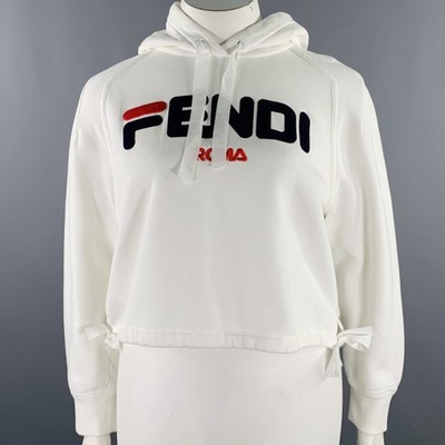 FENDI x FILA 2018 Size L White Black Red Cotton Logo Hoodie Casual