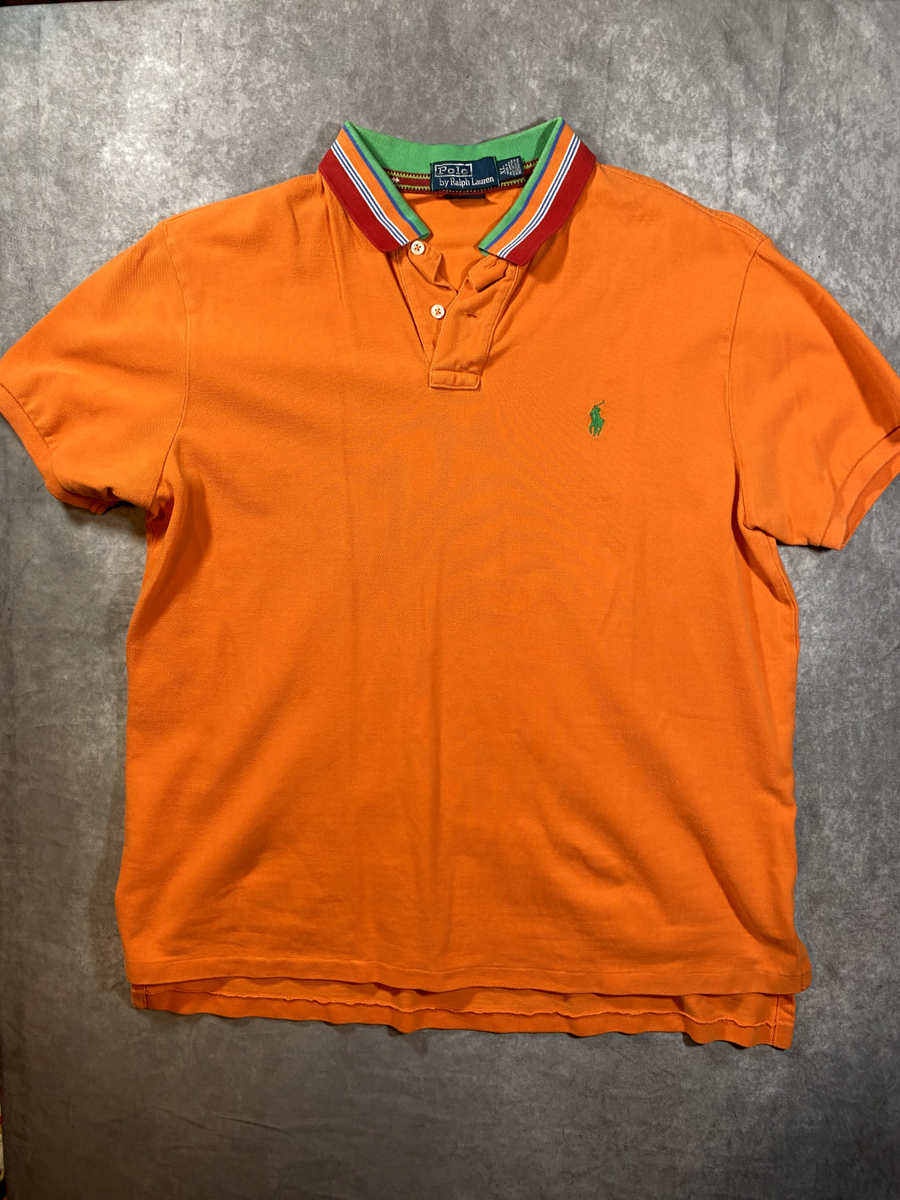 Polo Ralph Lauren Polo Shirt VTG 80s 90s Orange with Green Red
