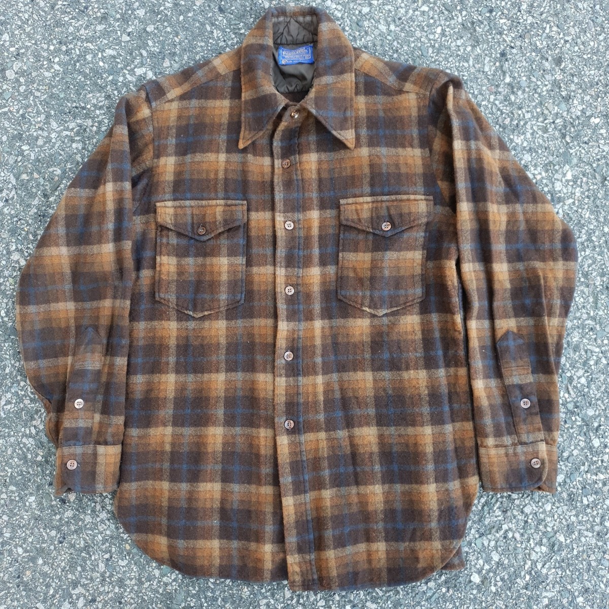 Vintage 70s Pendleton Field Shirt Button Up Flannel Plaid Size 16