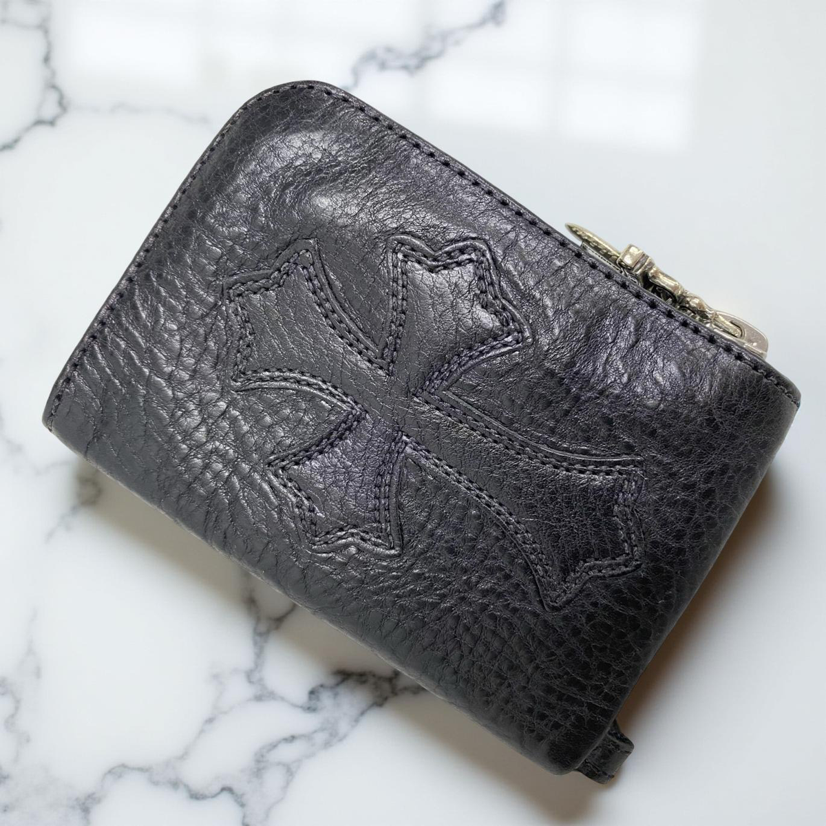 Chrome Hearts Tiny Zip Cemetery Cross Patch Wallet Black Heavy
