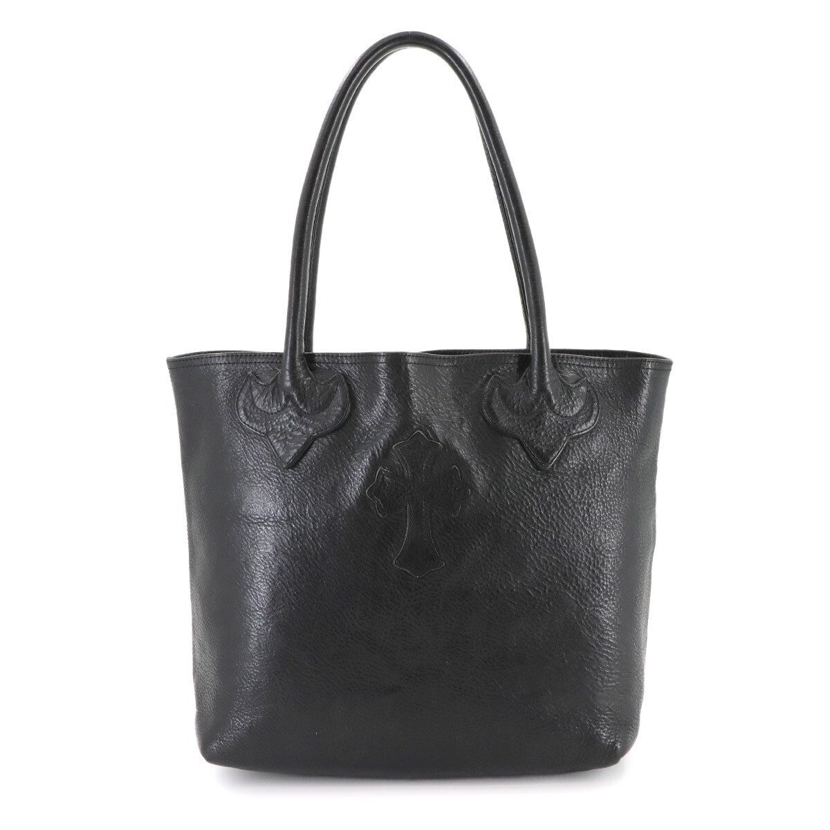 CHROME HEARTS Cemetery Cross FS Tote Bag Leather Black Purse