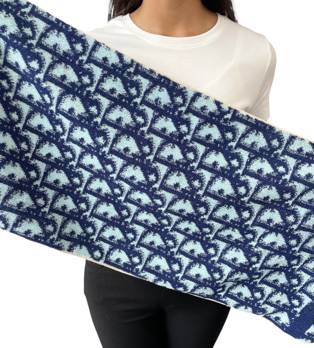 Christian Dior Vintage Trotter Monogram Beach Towel Accessory Blue