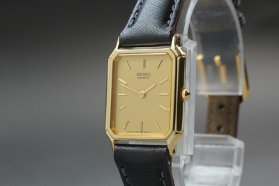 N MINT Seiko 7320-5510 SGP Gold Rectangle 2 Needle Quartz Womens