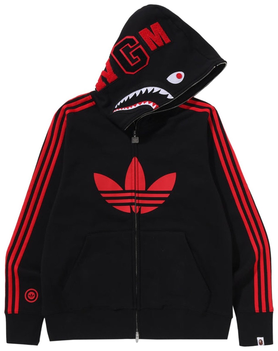BAPE x adidas Black Jacket Hooded Full Zip Shark Hoodie Originals