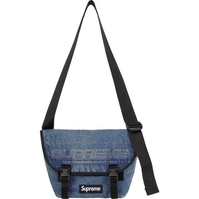 Supreme Denim Messenger Bag Washed Indigo Reflective Logo Water