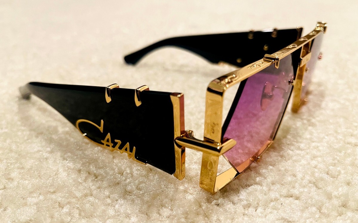 Cazal Sunglasses Black & Gold Frame Dark Pink Lens Unisex Tinted