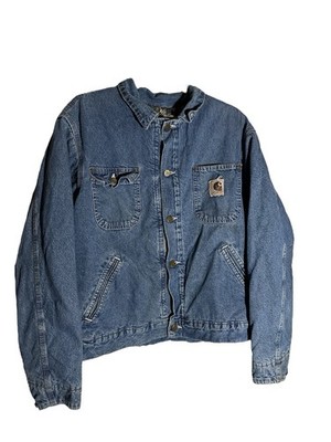 Vintage Carhartt Jacket JP1088 Aztec Lined Denim Blue Coat Size