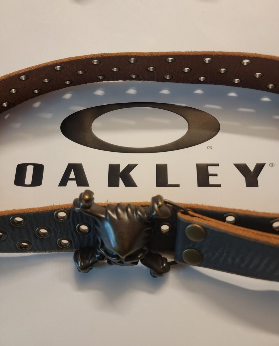 Vintage Y2K Oakley Gray Leather Belt Skull Buckle Rare NEW WITH