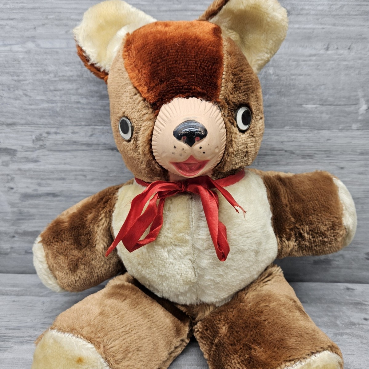 Vintage 1960's Brown Plush Musical Teddy Bear Google Eyes Wind Up